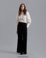 הַלבָּשָׁה Anne Fontaine סוקרה חולצה פתוחה חולצה רקומה בירח לבן נשים DL8V8L229 - Image 5