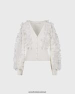 הַלבָּשָׁה Anne Fontaine קרדיגן ciline עם שרוולים ארוכים קרדיגן מכוסה סלסולים לבן נשים DL8V8L488