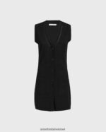 הַלבָּשָׁה Anne Fontaine קרדיגן ribella longline עם צווארון V ללא שרוולים שָׁחוֹר נשים DL8V8L496