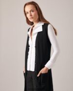 הַלבָּשָׁה Anne Fontaine קרדיגן ribella longline עם צווארון V ללא שרוולים שָׁחוֹר נשים DL8V8L496 - Image 3