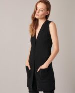 הַלבָּשָׁה Anne Fontaine קרדיגן ribella longline עם צווארון V ללא שרוולים שָׁחוֹר נשים DL8V8L496 - Image 4