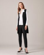 הַלבָּשָׁה Anne Fontaine קרדיגן ribella longline עם צווארון V ללא שרוולים שָׁחוֹר נשים DL8V8L496 - Image 5