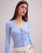 הַלבָּשָׁה Anne Fontaine קרדיגן solfege קצוץ עם שרוולים ארוכים כחול בהיר נשים DL8V8L463 - Image 2