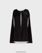 הַלבָּשָׁה Anne Fontaine שכמיית manolo cape milano עם פתחי חורי זרוע וסיכת פרחים נשלפת שָׁחוֹר נשים DL8V8L453