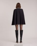 הַלבָּשָׁה Anne Fontaine שכמיית manolo cape milano עם פתחי חורי זרוע וסיכת פרחים נשלפת שָׁחוֹר נשים DL8V8L453 - Image 5