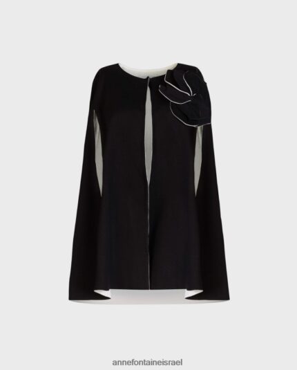 הַלבָּשָׁה Anne Fontaine שכמיית manolo cape milano עם פתחי חורי זרוע וסיכת פרחים נשלפת שָׁחוֹר נשים DL8V8L453