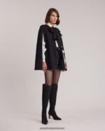 הַלבָּשָׁה Anne Fontaine שכמיית manolo cape milano עם פתחי חורי זרוע וסיכת פרחים נשלפת שָׁחוֹר נשים DL8V8L453 - Image 6