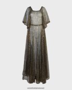 הַלבָּשָׁה Anne Fontaine שמלת בארוק ארוכה שקופה נטו שמלה רקומה עם פאייטים ססגוניים שָׁחוֹר נשים DL8V8L102