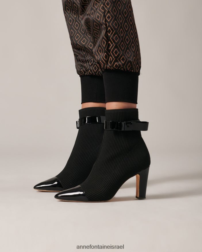 נעליים Anne Fontaine מגפי גרב מצולעים של judy boot עם פרטי עור שָׁחוֹר נשים DL8V8L10 - Image 6