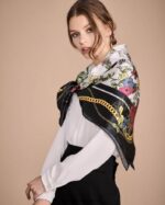 אביזרים Anne Fontaine teva צעיף צעיף משי מרובע עם זרי פרחים פִּרחִי נשים DL8V8L639 - Image 4