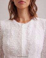 הַלבָּשָׁה Anne Fontaine ז'קט מבד רשת כותנה עם עיטור ריסים לבן נשים DL8V8L421 - Image 2