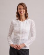 הַלבָּשָׁה Anne Fontaine ז'קט מבד רשת כותנה עם עיטור ריסים לבן נשים DL8V8L421 - Image 5
