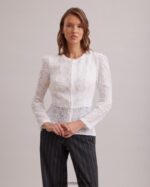 הַלבָּשָׁה Anne Fontaine ז'קט מבד רשת כותנה עם עיטור ריסים לבן נשים DL8V8L421 - Image 6
