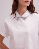 הַלבָּשָׁה Anne Fontaine חולצת bastide עם שרוולים קצרים עם צווארון נקודתי לבן נשים DL8V8L125 - Image 2