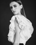 הַלבָּשָׁה Anne Fontaine חולצת נטאלנה פימה ג'רסי עם שרוולי אורגנזה קפוצים לבן נשים DL8V8L201 - Image 4