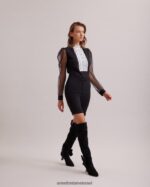 הַלבָּשָׁה Anne Fontaine חולצת צווארון מדומה עליון אפופי עם אפליקציית סרט מרכזי מקדימה ושרוולים נשפכים נפחיים שָׁחוֹר נשים DL8V8L290 - Image 5