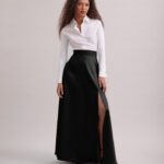 הַלבָּשָׁה Anne Fontaine חצאית ג'ויס חצאית מקסי סאטן עם שסע פתוח גבוה שָׁחוֹר נשים DL8V8L358
