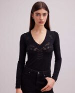 הַלבָּשָׁה Anne Fontaine טופ סריג עם שרוול ארוך עליון לררוסה בעיצוב שקוף שָׁחוֹר נשים DL8V8L471 - Image 3