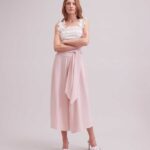 הַלבָּשָׁה Anne Fontaine מכנס רוזראי מכנס רחב רגל קצוץ עם חגורת קשירה וָרוֹד נשים DL8V8L314