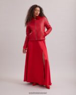 הַלבָּשָׁה Anne Fontaine מעיל וורטון הפיך מעיל עור וחולצה עם צווארון קלאסי אָדוֹם נשים DL8V8L439 - Image 8
