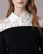 הַלבָּשָׁה Anne Fontaine סוודר סוודר משגע עם עיצוב עלים רקומים לבן שחור נשים DL8V8L495 - Image 3