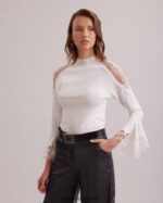 הַלבָּשָׁה Anne Fontaine סוודר סוודר fozia עם פרטי תחרה פרחוניים נשפכים ירח לבן נשים DL8V8L475 - Image 3