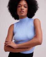 הַלבָּשָׁה Anne Fontaine סריג עם צווארון מצולע סולו עליון ללא שרוולים כחול בהיר נשים DL8V8L267 - Image 3