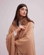הַלבָּשָׁה Anne Fontaine פונצ'ו צמר גאס פונצ'ו עם צווארון פרווה מסוגנן נשים DL8V8L431 - Image 3