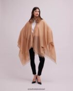 הַלבָּשָׁה Anne Fontaine פונצ'ו צמר גאס פונצ'ו עם צווארון פרווה מסוגנן נשים DL8V8L431 - Image 4