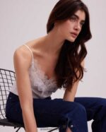 הַלבָּשָׁה Anne Fontaine קמילת משי עליון אגבה עם עיטורי אפליקציות תחרה לבן נשים DL8V8L249 - Image 4