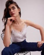הַלבָּשָׁה Anne Fontaine קמילת משי עליון אגבה עם עיטורי אפליקציות תחרה לבן נשים DL8V8L249 - Image 5