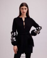 הַלבָּשָׁה Anne Fontaine קרדיגן fasha קרדיגן ופל סרוג עם שרוולים בלוסון ופרחים לבן שחור נשים DL8V8L427 - Image 5
