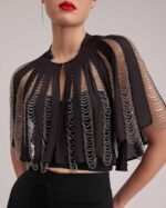 הַלבָּשָׁה Anne Fontaine שכמיית משי של nera cape עם חרוזים כסף שחור נשים DL8V8L454 - Image 2