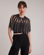 הַלבָּשָׁה Anne Fontaine שכמיית משי של nera cape עם חרוזים כסף שחור נשים DL8V8L454 - Image 3