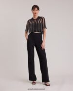 הַלבָּשָׁה Anne Fontaine שכמיית משי של nera cape עם חרוזים כסף שחור נשים DL8V8L454 - Image 6