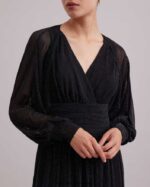 הַלבָּשָׁה Anne Fontaine שמלה רומנטית שמלה ארוכה עם חוט מתכתי לאורך ובולרו קצוץ כסף שחור נשים DL8V8L108 - Image 4