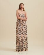 הַלבָּשָׁה Anne Fontaine שמלת belharra שמלה ארוכה חצי שקופה עם אפליקציות פרחוניות תלת מימדיות שחור/בז'/זהב נשים DL8V8L118 - Image 5