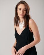 הַלבָּשָׁה Anne Fontaine שמלת סיאנה שמלה מונוכרומטית בסגנון א-קו עם קו מכפלת תחרה לבן שחור נשים DL8V8L93 - Image 3