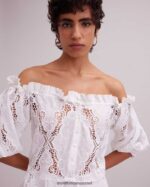 הַלבָּשָׁה Anne Fontaine שמלת ריברירה מהכתף רקומה עם חגורה נשלפת לבן נשים DL8V8L61 - Image 2