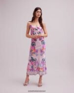 הַלבָּשָׁה Anne Fontaine שמלת haitza רצועת ספגטי שמלת משי בעיצוב פרפר ופרחים וָרוֹד נשים DL8V8L67 - Image 4