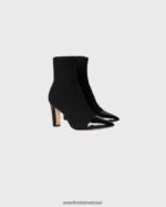 נעליים Anne Fontaine מגפי גרב מצולעים של judy boot עם פרטי עור שָׁחוֹר נשים DL8V8L10 - Image 3